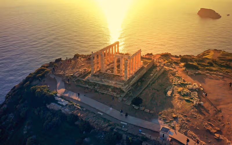 Excursion guidée au coucher du soleil avec transferts d'Athènes au Cap Sounion et au Temple de Poséidon